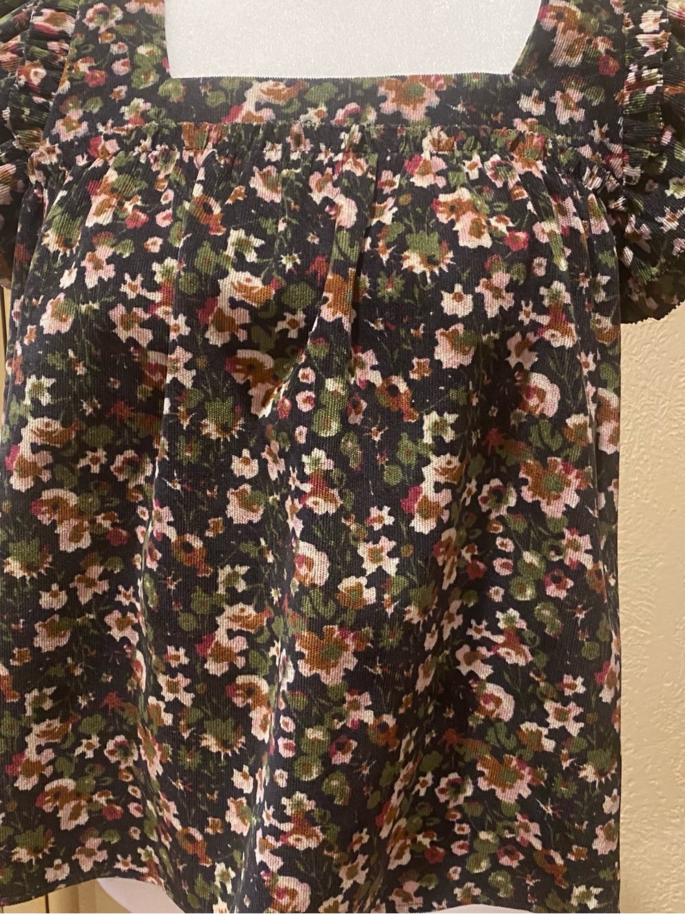 THML Black Floral Crop Top with Pink & Olive Flowers
